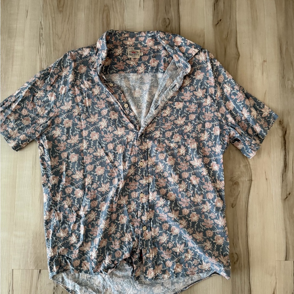 Faherty Blue and Pink Floral Men's Shirt